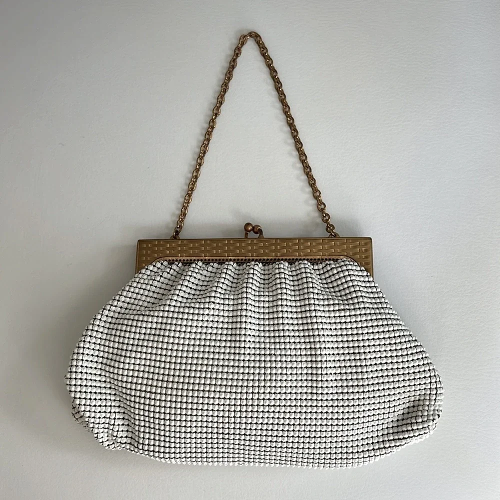 Vintage Whiting and Davis White Mesh Evening Bag Made in USA